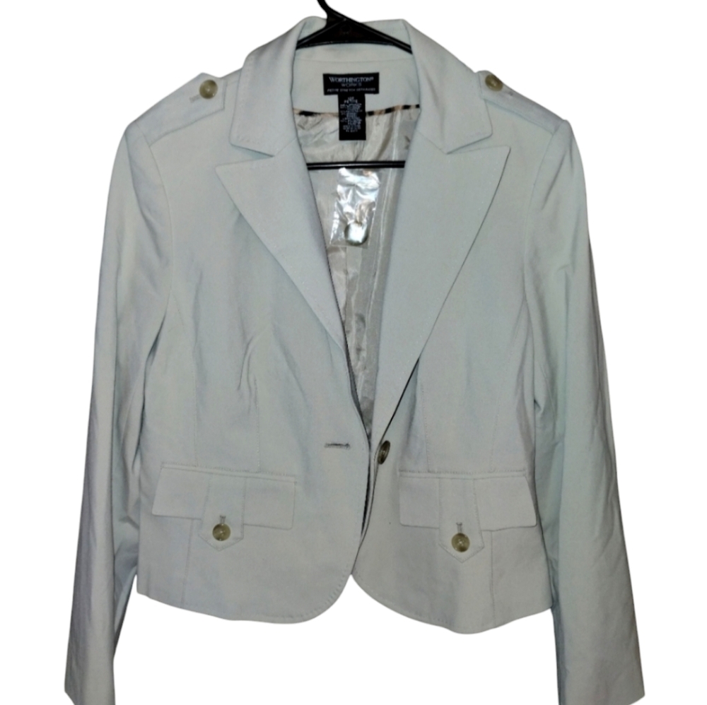 Worthington Works petite stretch beige jacket,lined size 12p